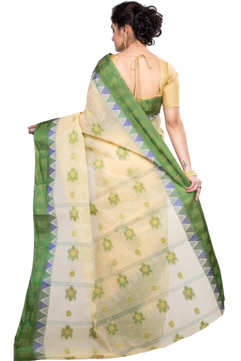 Green Pure Cotton Palasful Tant Saree (896)
